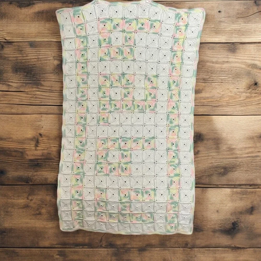 Granny Square Pastel Baby Blanket Crochet Afghan Throw Handmade Spell Out 